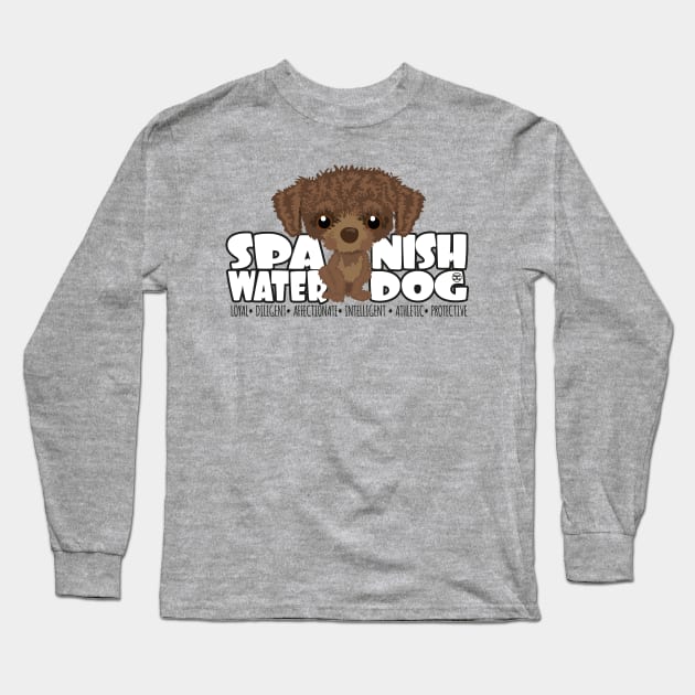 Spanish Water Dog (Brown) - DGBigHead Long Sleeve T-Shirt by DoggyGraphics